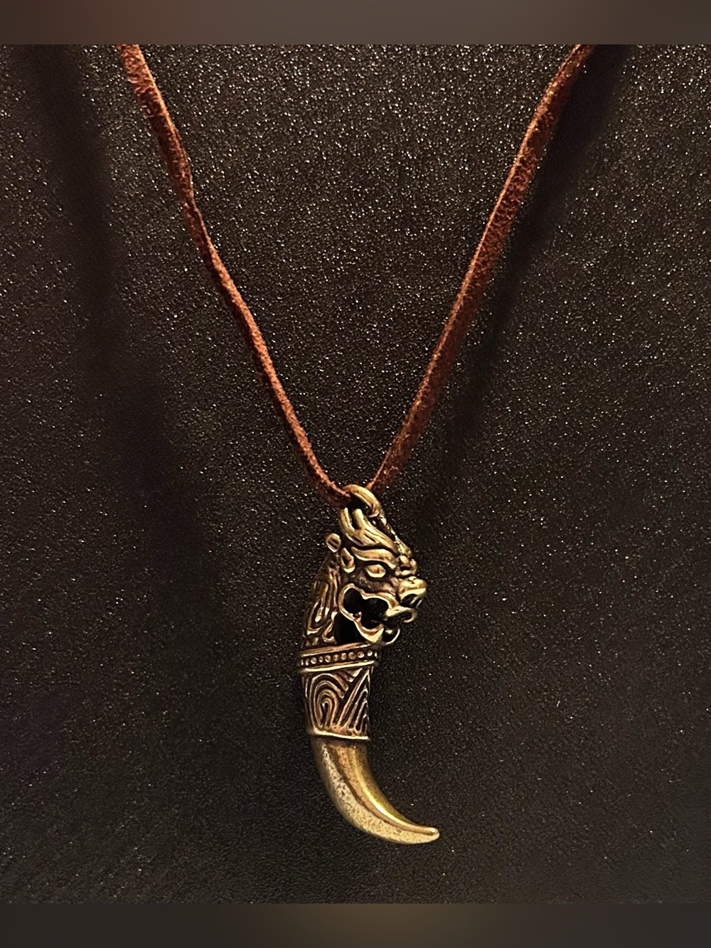 VIKING/NORSE HORNED PENDANT ON BROWN LEATHER NECKLACE/MEN’S & UNISEX/NWOT